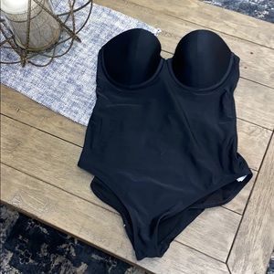 Black strapless one piece with detachable neck SOLD!